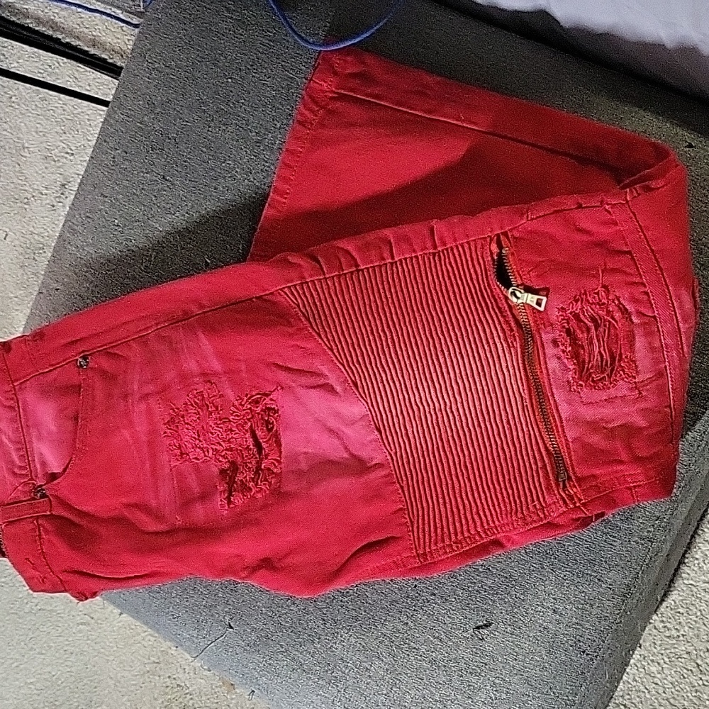 Perfect for Holday parties Red moto jeans